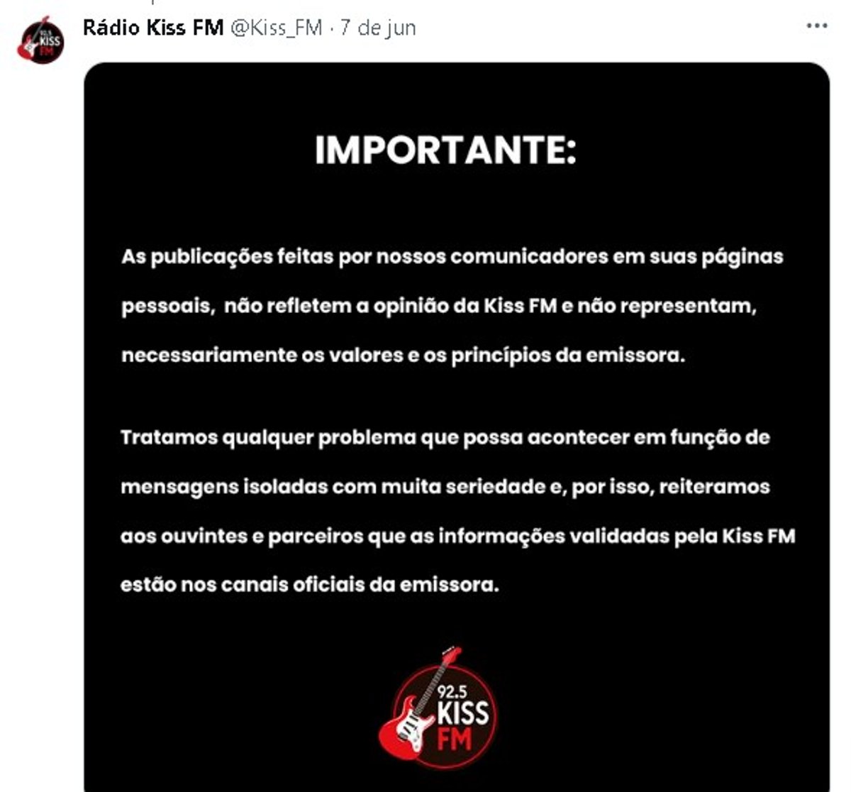 Kiss FM divulga comunicado sobre polêmica e locutor Marco Antonio posta pedido de desculpa aos ouvintes
