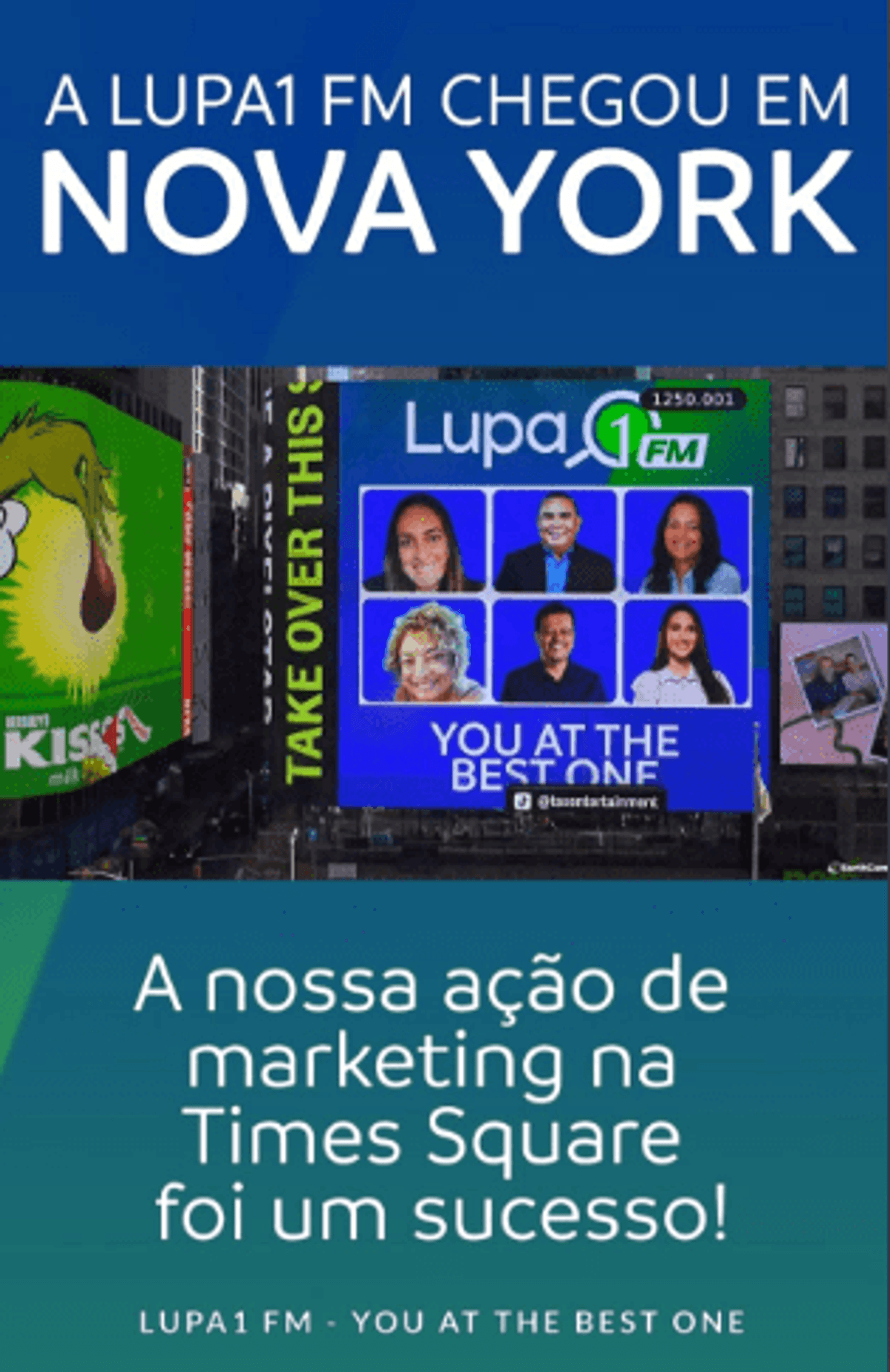 Lupa 1 FM de Teresina veicula vídeo institucional em telão da TSX Broadway, em Nova York