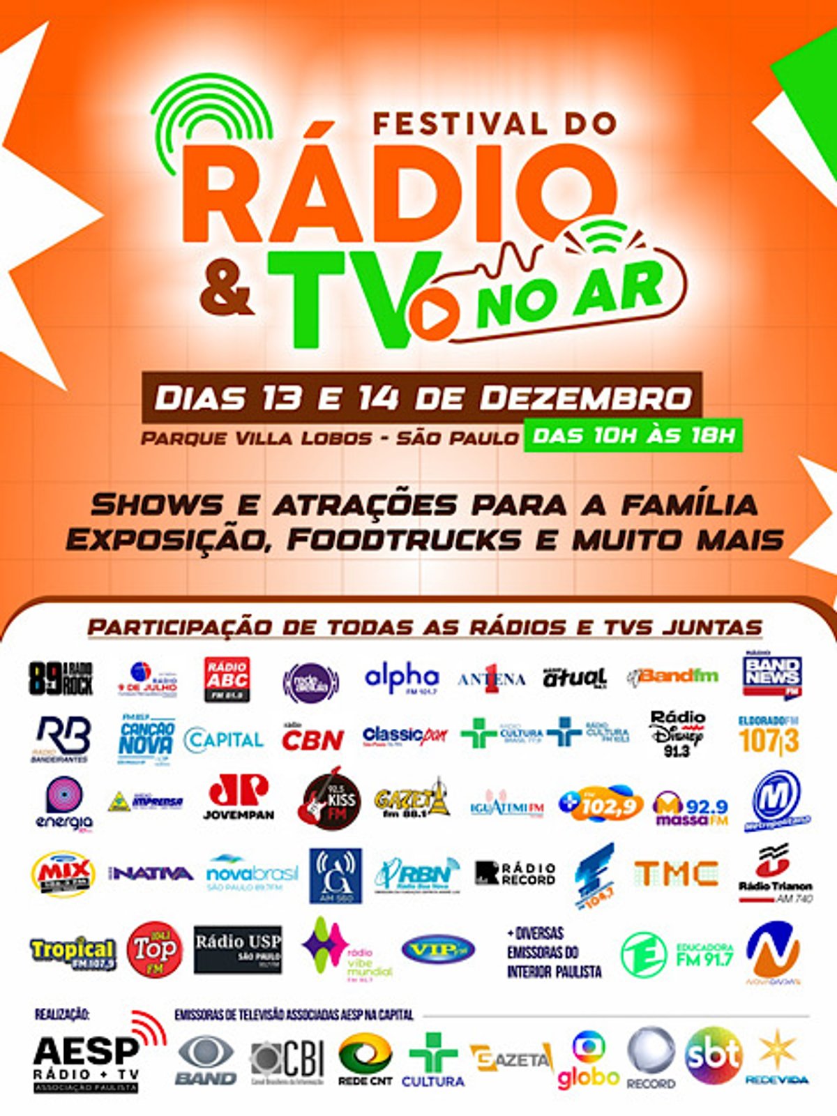 Festival do Rádio e da Televisão Paulista da AESP destaca união das emissoras em evento no Parque Villa-Lobos