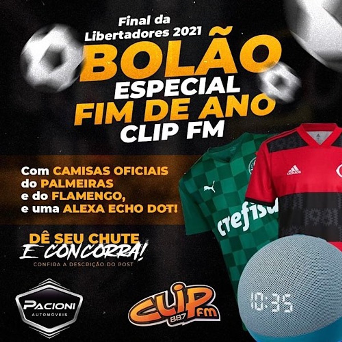 Clip FM promove bolão especial de fim de ano e oferece prêmios, incluindo camisetas de clubes e Alexa Echo Dot