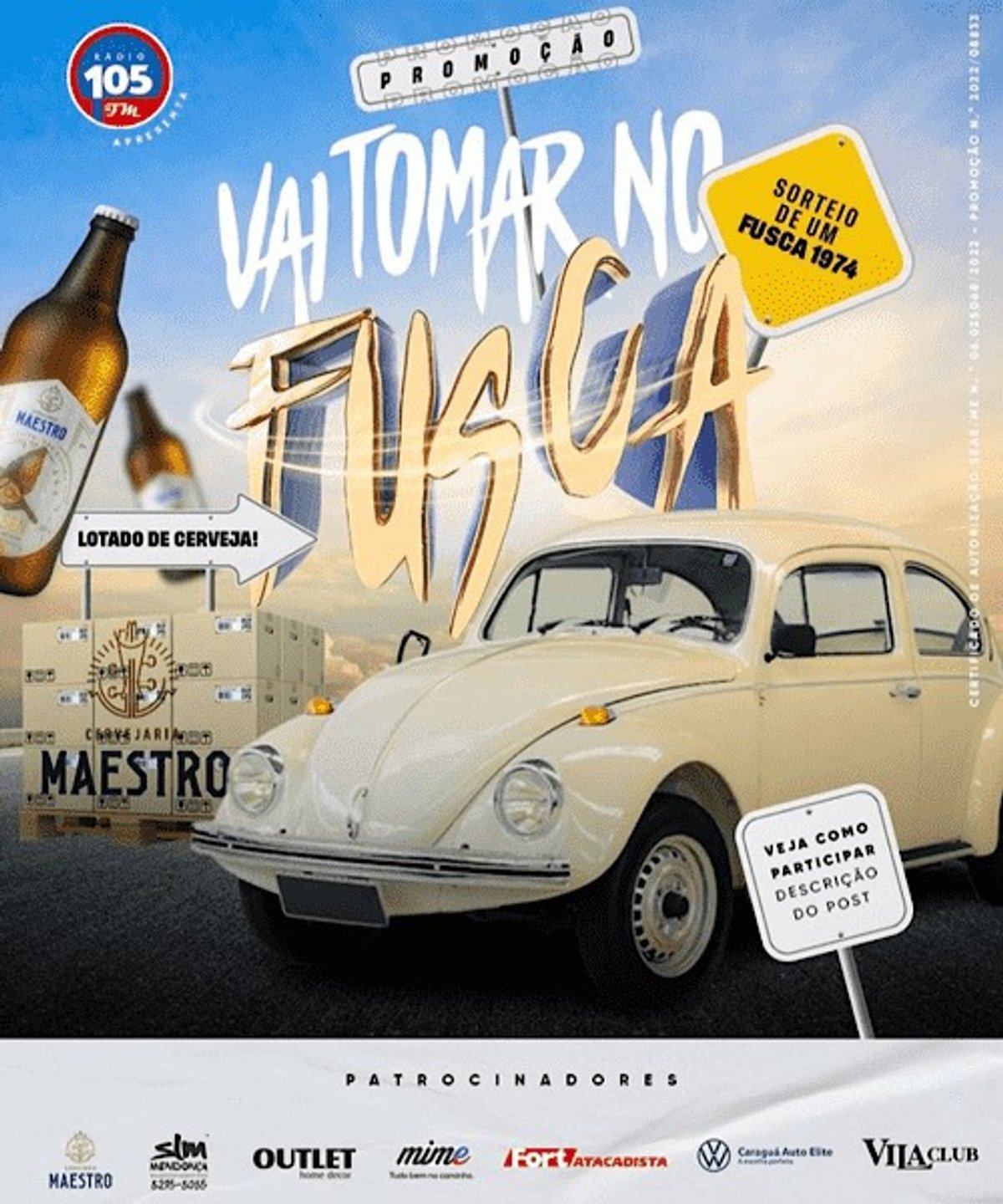 105 FM retorna com ação que sorteará um veículo Fusca acompanhado de cervejas