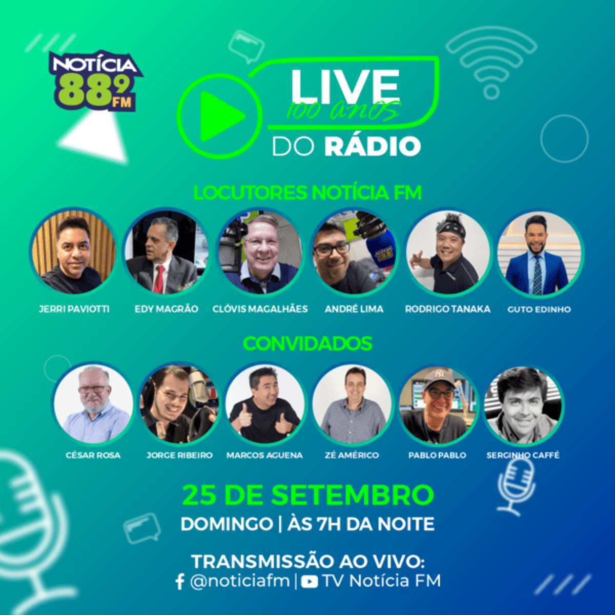Notícia FM reúne radialistas para live em comemoração aos 100 anos do rádio