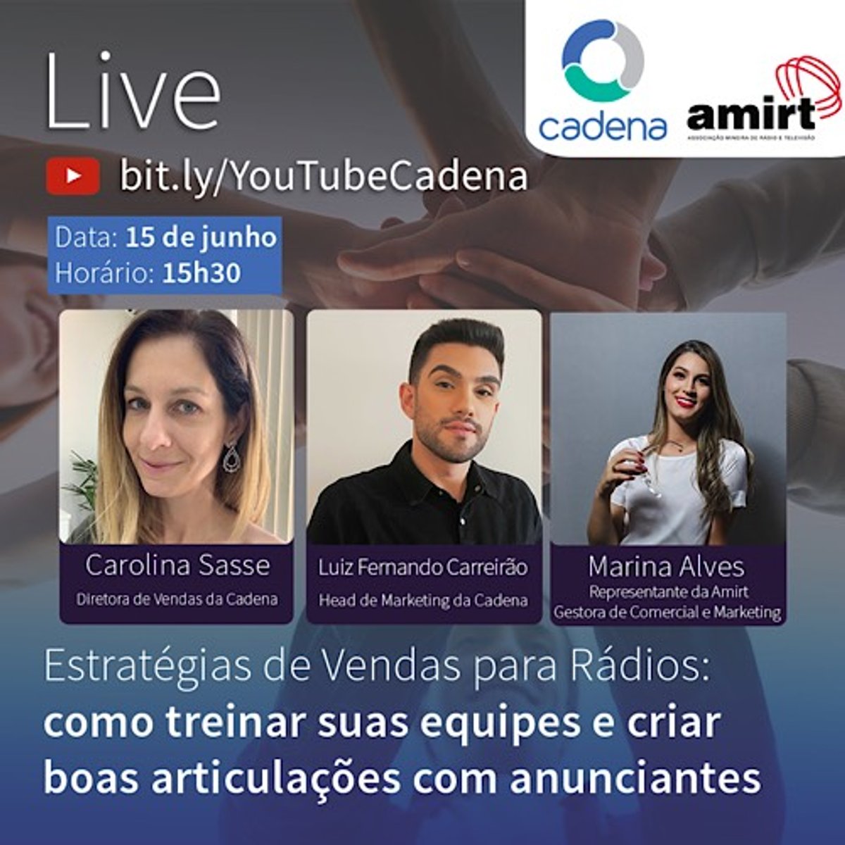 Estratégias de vendas para rádios é o tema da live promovida pela Cadena e Amirt. Encontro acontece logo mais
