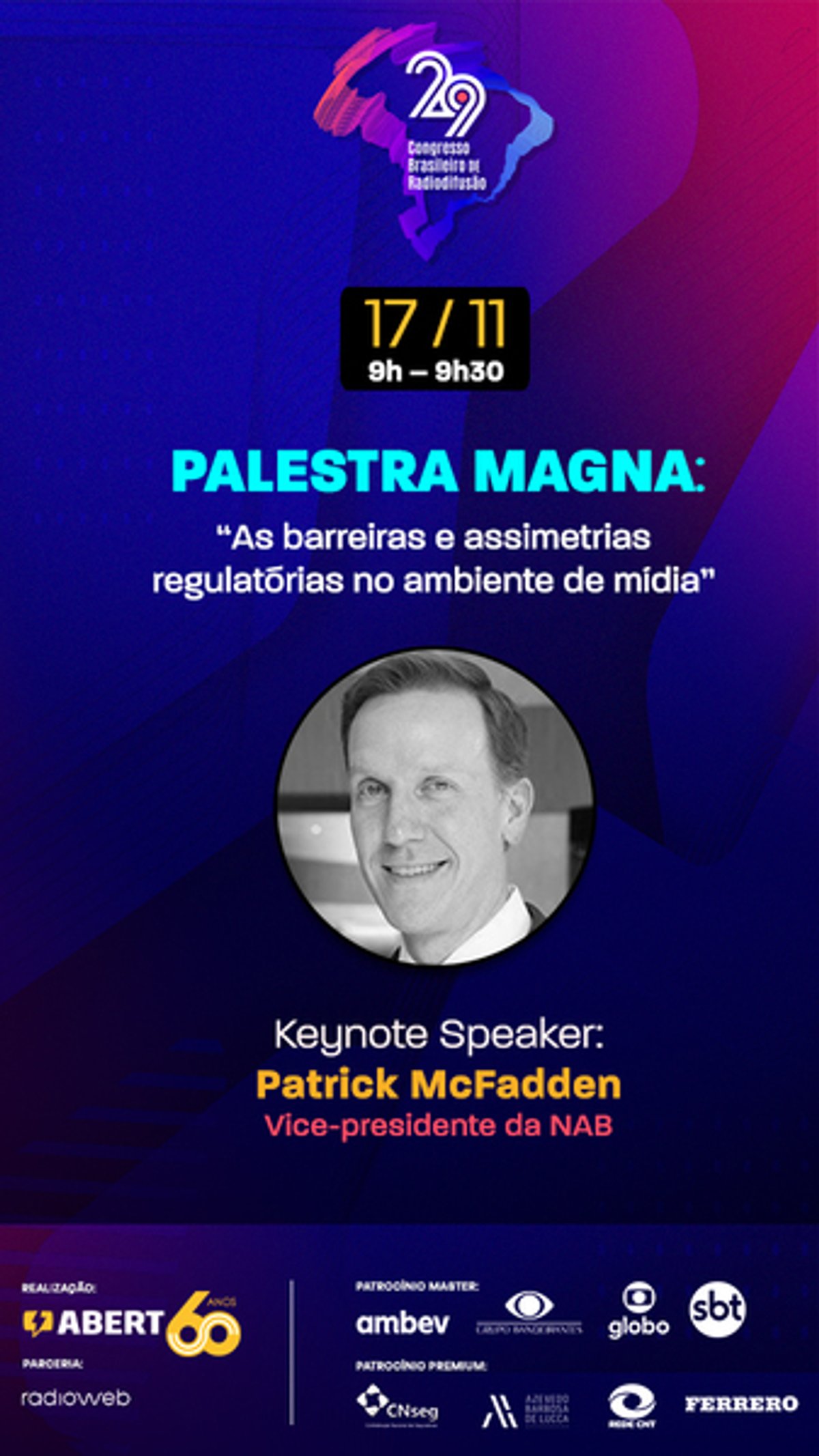 ABERT confirma palestra magna com vice-presidente da NAB, Patrick McFadden