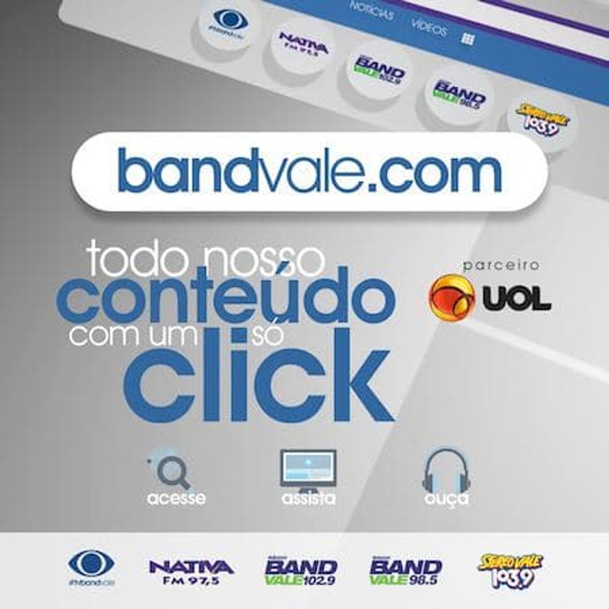 Rádios controladas pelo Grupo Band Vale estão reunidas em portal lançado em parceria com o UOL