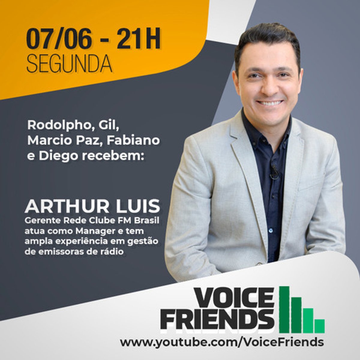"Voice Friends" recebe hoje gerente da Rede Clube FM. Projeto aborda temas da produção, locução publicitária e rádio