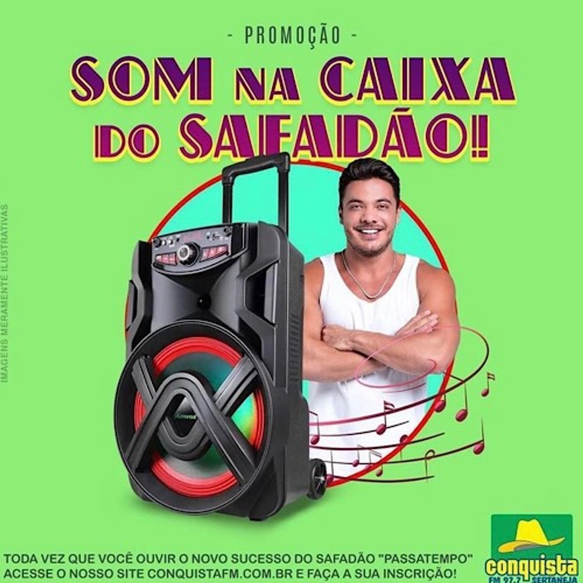 Conquista FM realiza ação com cantor para sortear caixa de som em Ribeirão Preto