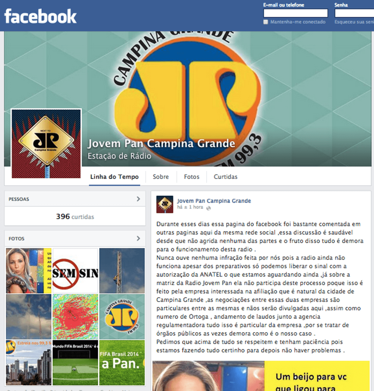Página no Facebook faz expectativa de estreia da Jovem Pan FM em Campina Grande sem autorização