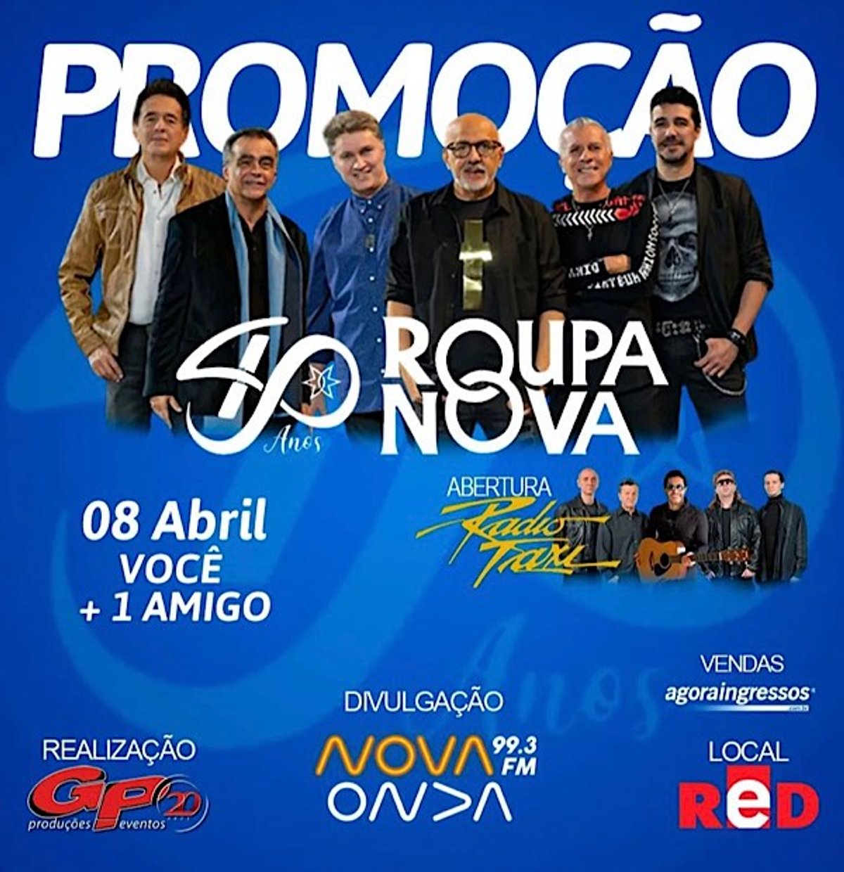 Nova Onda FM realiza ação para contemplar audiência com entradas a shows de Roupa Nova e Rádio Táxi