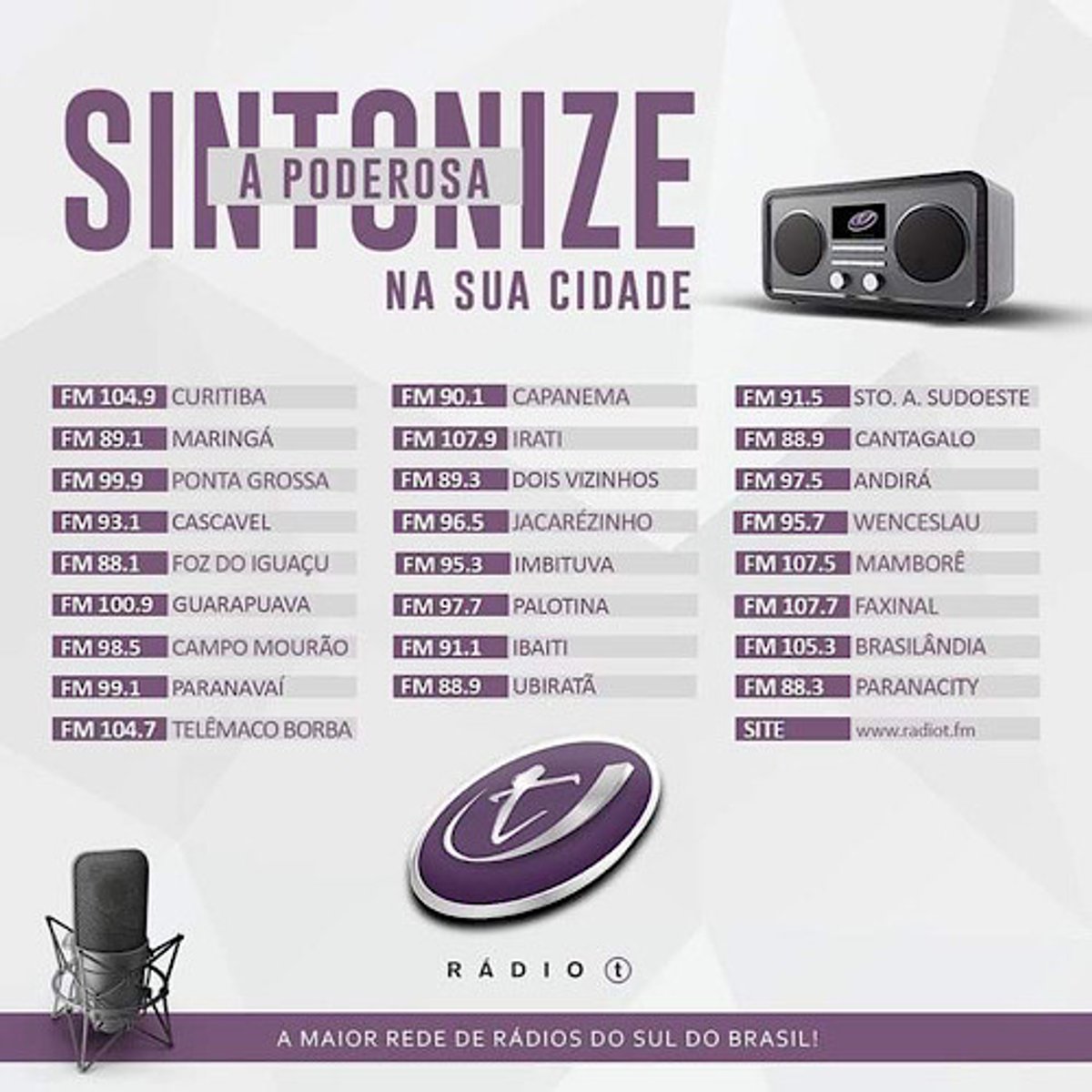 Após estreia em Dois Vizinhos, Rádio T FM anuncia mais duas emissoras no Paraná