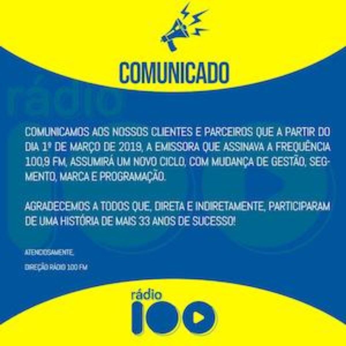 Extra: Rádio 100 FM encerra sua operação em Fortaleza. Deus é Amor assume o canal