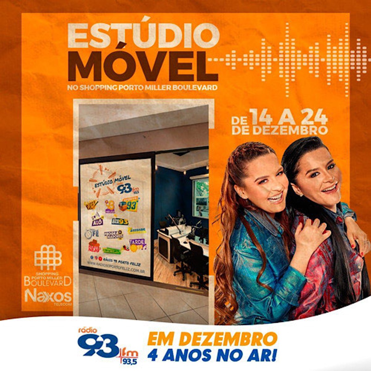 Rádio 93 FM comemora 4 anos no interior paulista e lança estúdio móvel em shopping