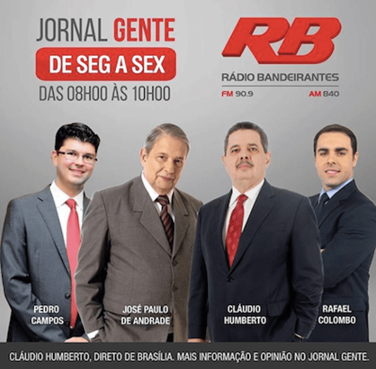 Programa Jornal Gente da Rádio Bandeirantes passa a contar com jornalista Claudio Humberto