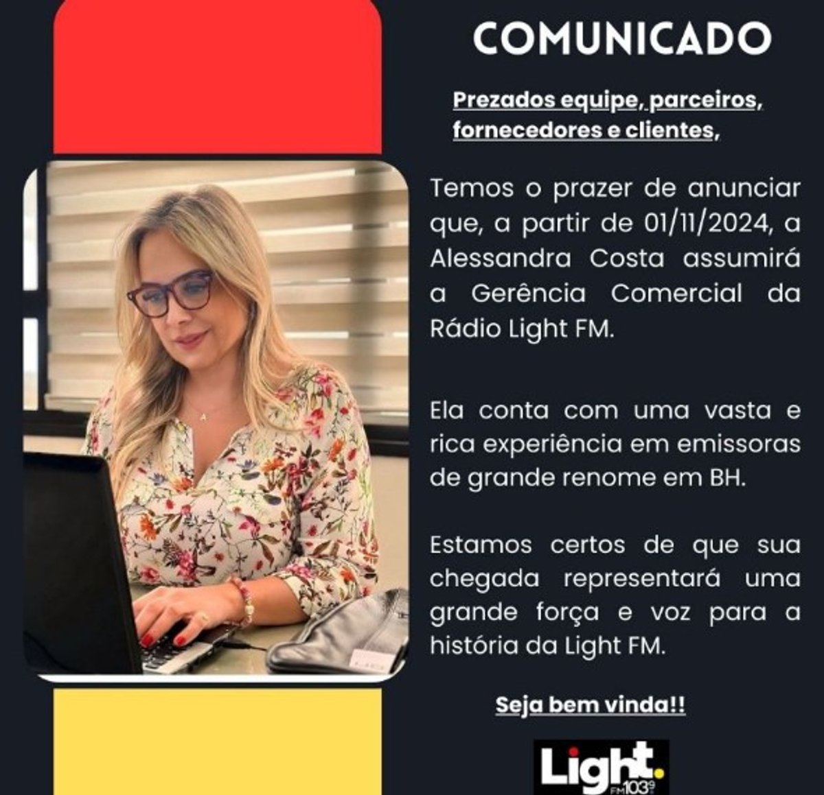 Light FM anuncia Alessandra Costa como gerente comercial em Belo Horizonte
