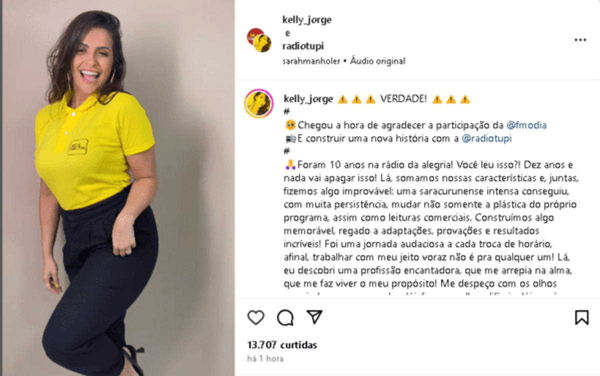 Após 10 anos na FM O Dia, locutora Kelly Jorge deixa a emissora e é anunciada pela Super Rádio Tupi