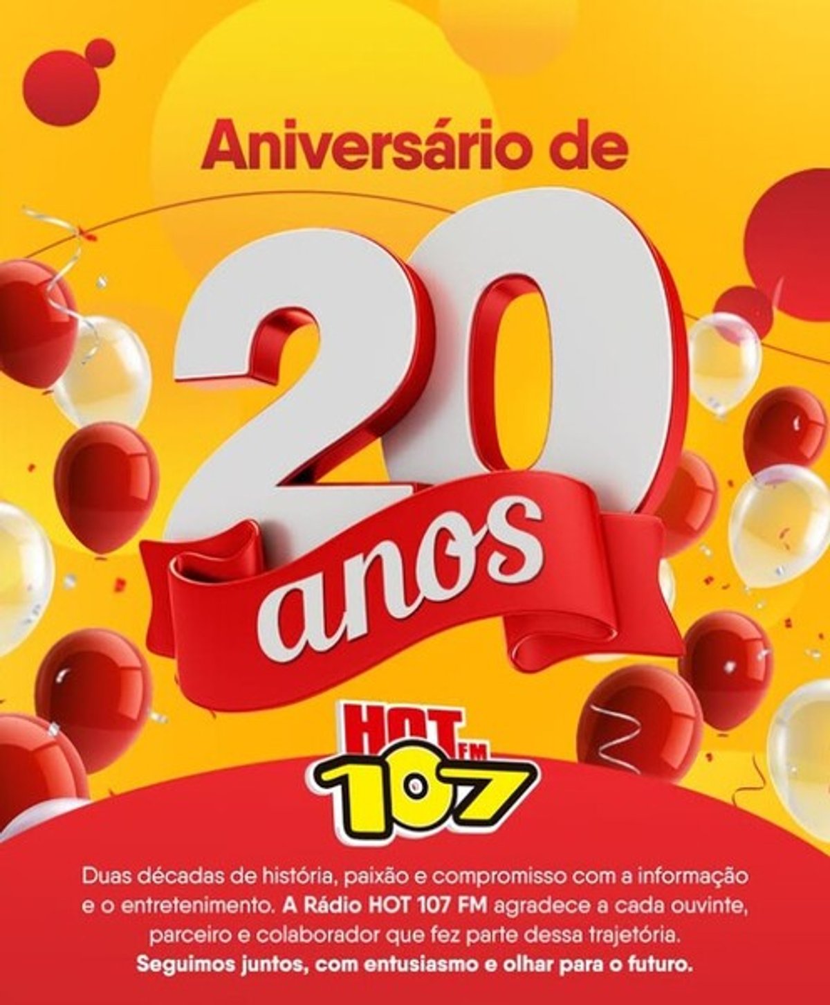 Hot 107 FM chega aos 20 anos e reforça atuação regional no interior de São Paulo