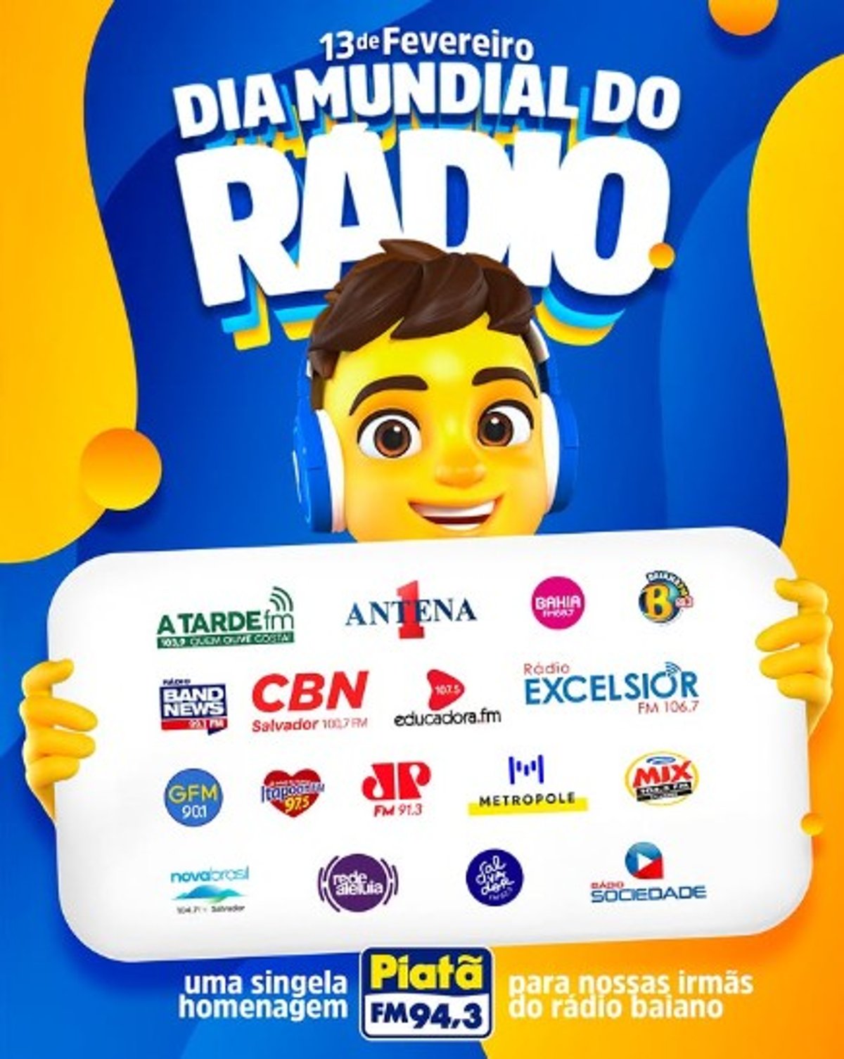 No Dia Mundial do Rádio, Piatã FM homenageia todas as rádios de Salvador em postagem nas redes sociais
