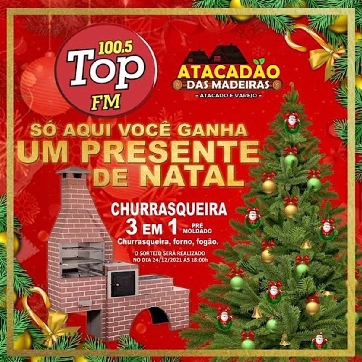 Top FM realiza ação de Natal e sorteia churrasqueira que inclui forno e fogão