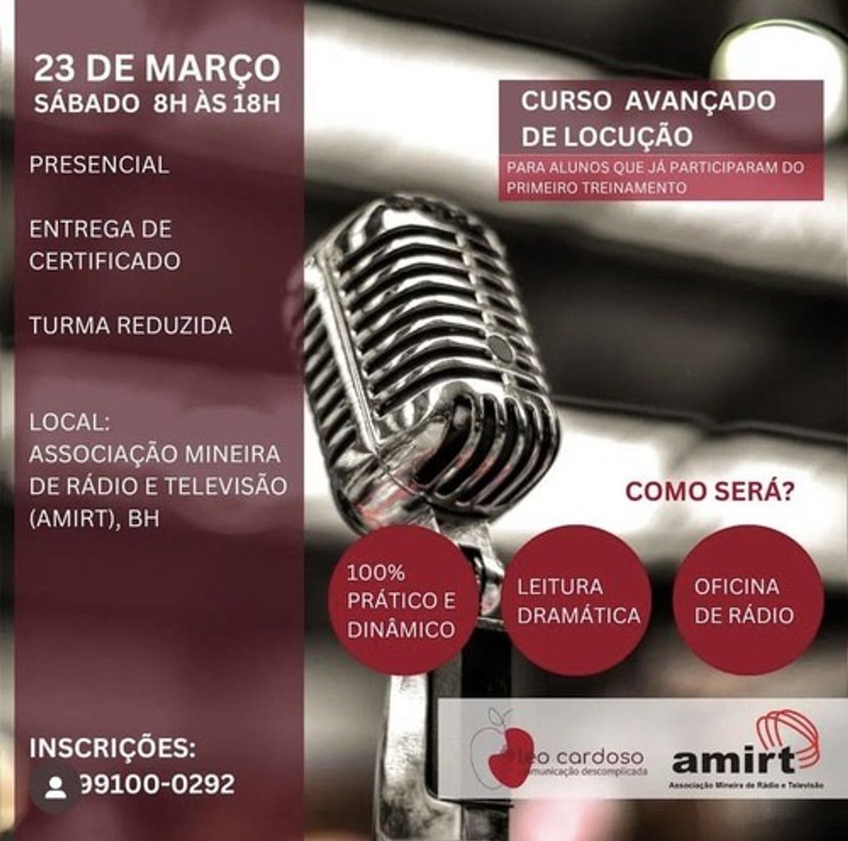Amirt anuncia curso avançado de locução em Belo Horizonte (MG)