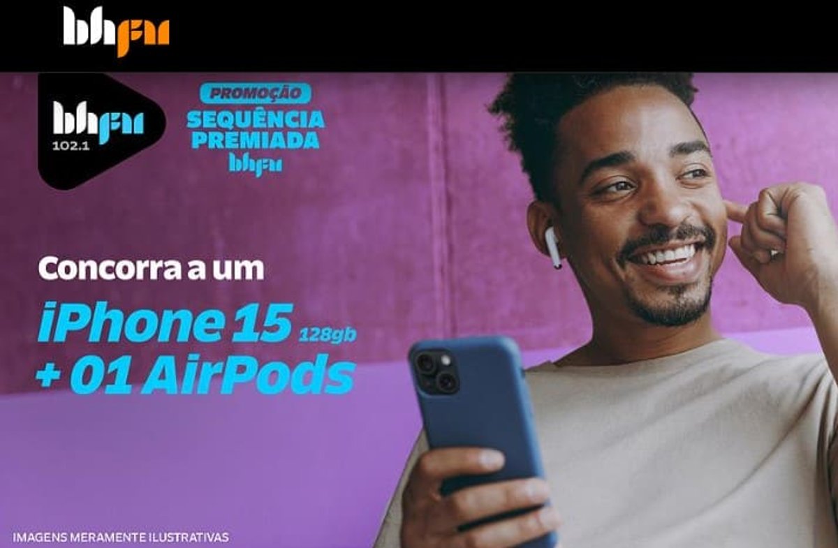 BH FM está com promoção ativa para o sorteio de um iPhone 15 + AirPods em Belo Horizonte