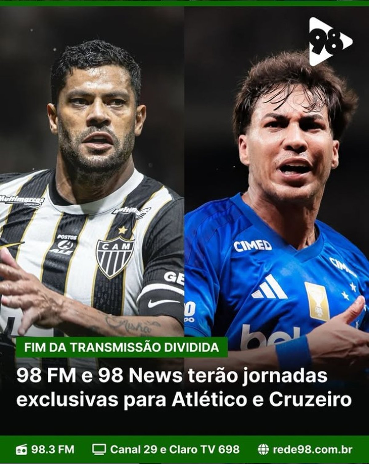 Rede 98 adota transmissões simultâneas para Cruzeiro e Atlético e amplia cobertura esportiva