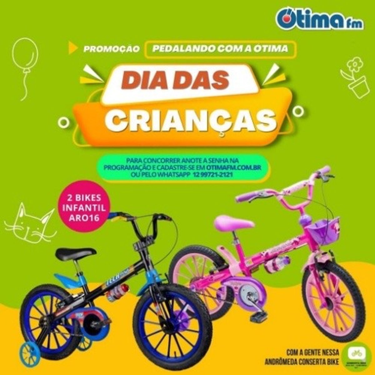Em comemoração ao Dia das Crianças, Ótima FM promove sorteio de bicicletas