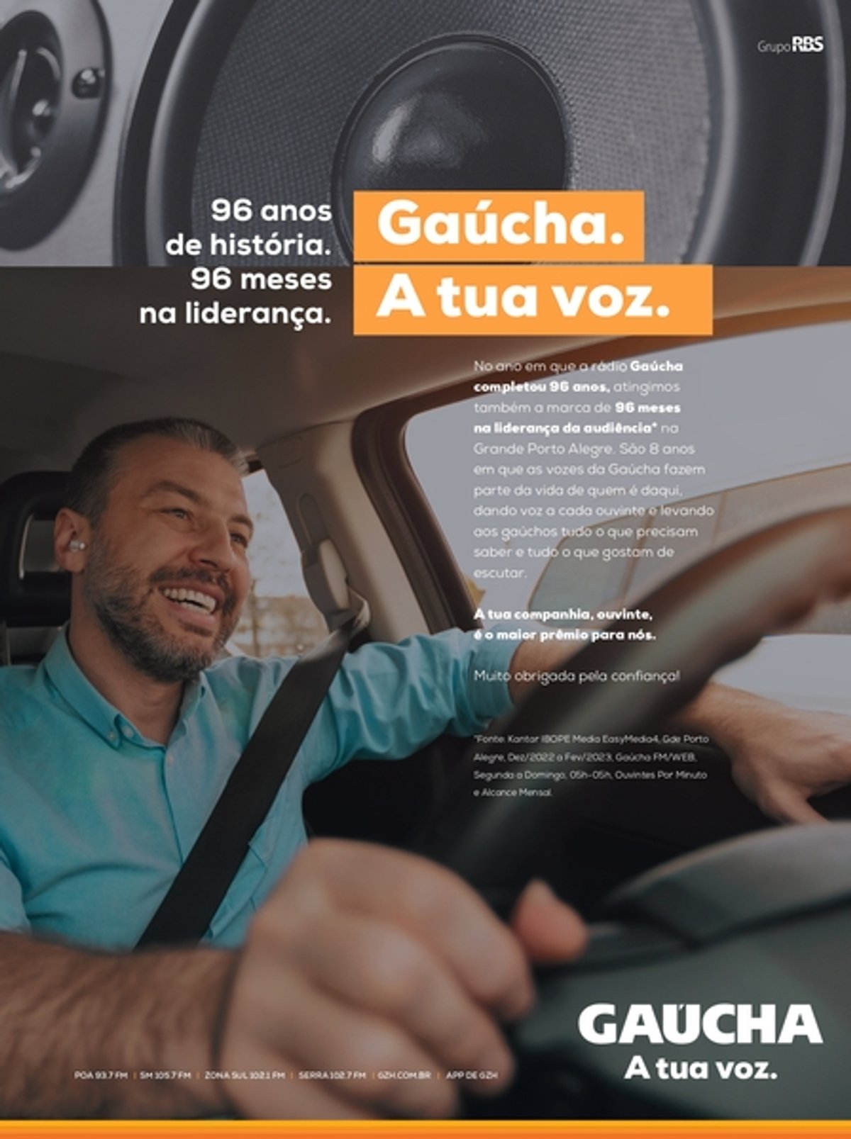 Rádio Gaúcha divulga campanha para comemorar oito anos na liderança de audiência em Porto Alegre (RS)