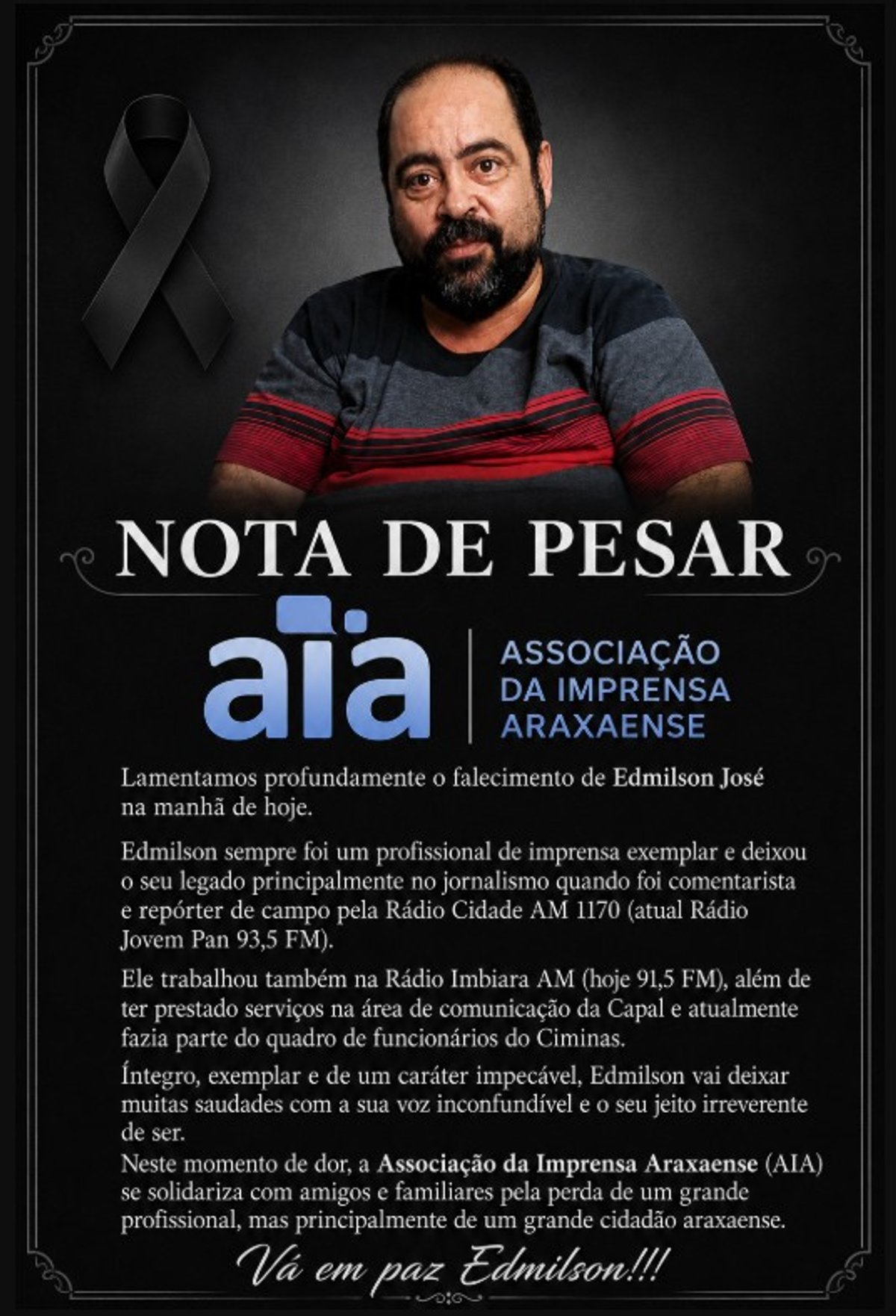 Morre aos 61 anos o comunicador Edmilson José, nome histórico do rádio de Araxá (MG)