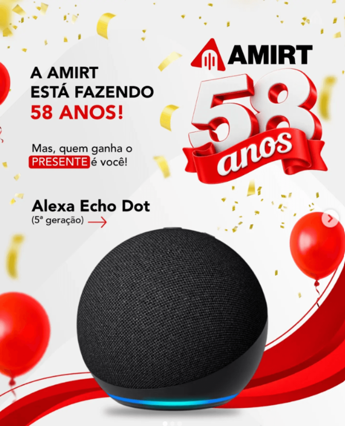 AMIRT completa 58 anos com sorteio de Alexa Echo Dot nas redes sociais
