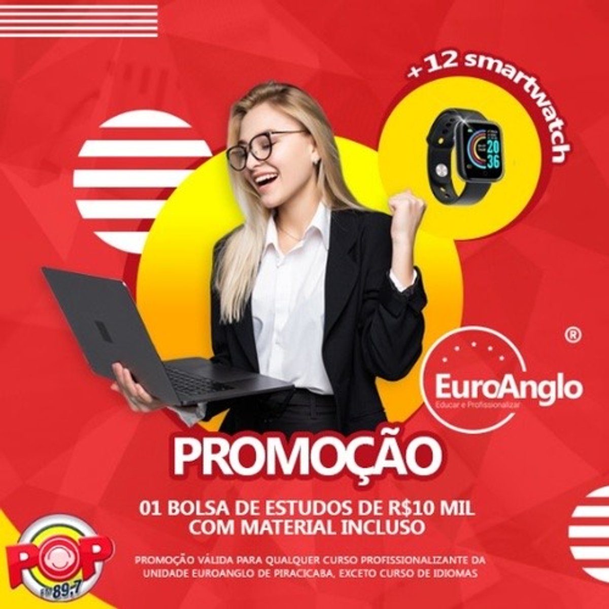 Pop FM realiza ação conjunta com colégio para sortear curso profissionalizante e diversos Smartwatch