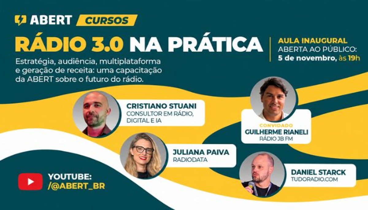 ABERT lança curso sobre Rádio 3.0 com foco em estratégias multiplataforma, audiência e geração de receita