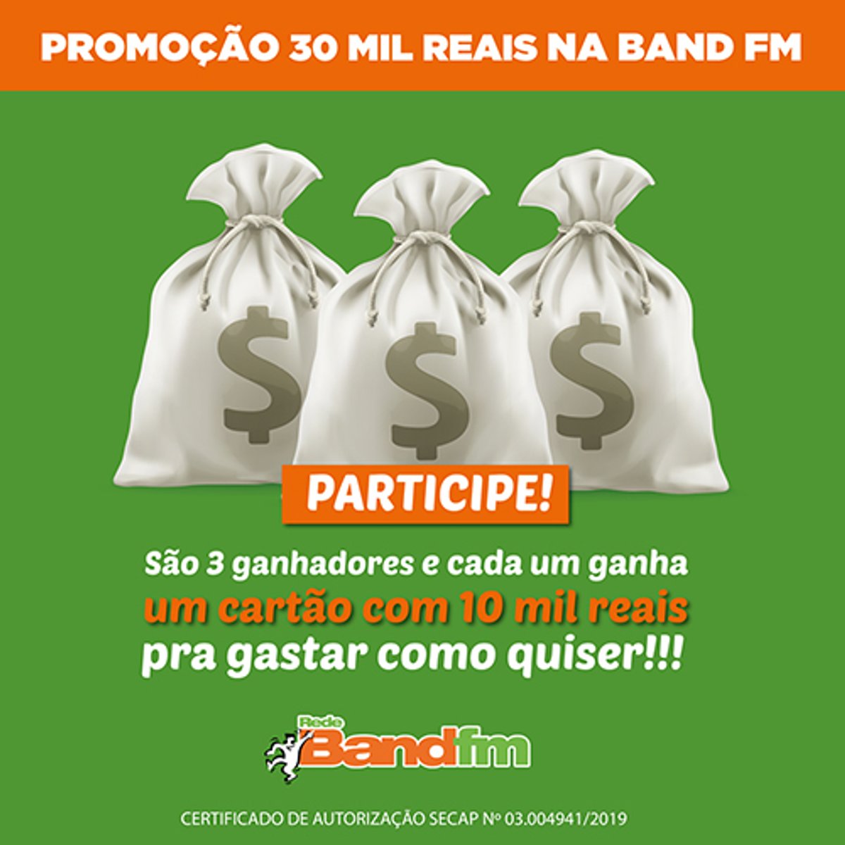 Band FM faz promoção para sortear cartões no total de R$ 30 mil para ouvintes 
