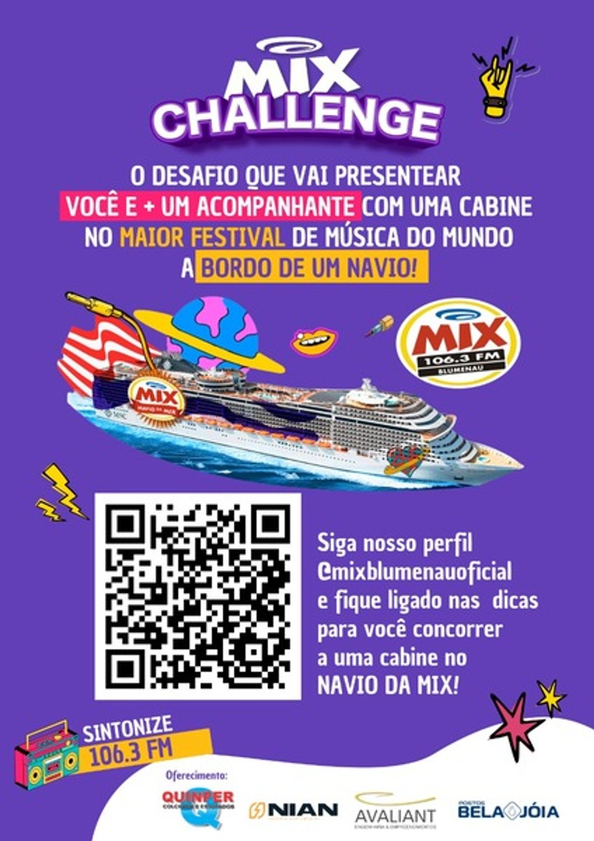 Rádio Mix FM lança concurso cultural em Blumenau (SC) para levar ouvinte para o Navio da Mix