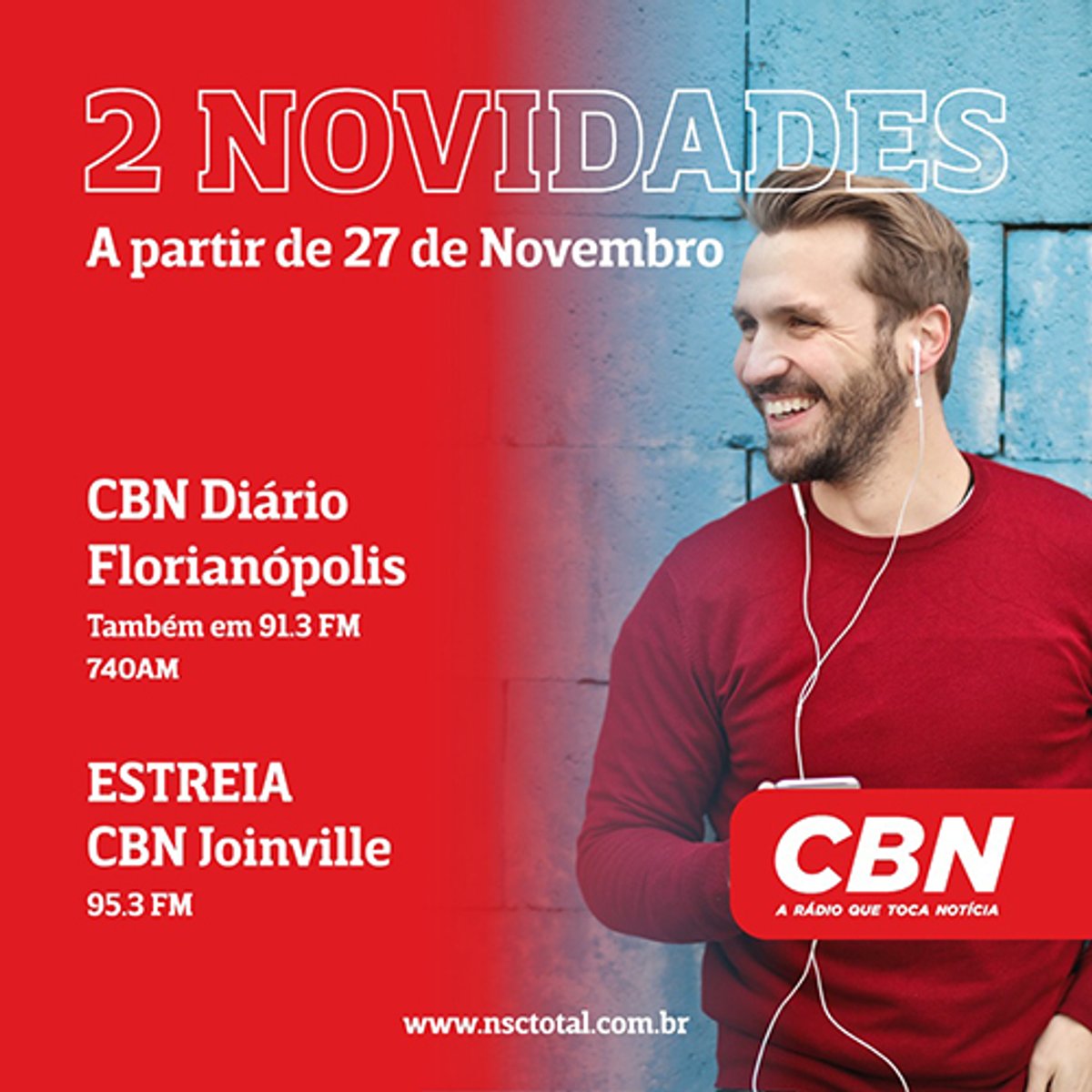 Grupo NSC anuncia afiliadas da CBN no dial FM em Florianópolis e em Joinville a partir do dia 27