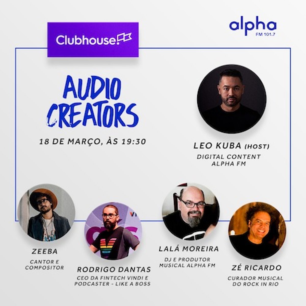 Alpha FM estreia encontro com criadores de áudio no aplicativo Clubhouse nesta quinta-feira (18)