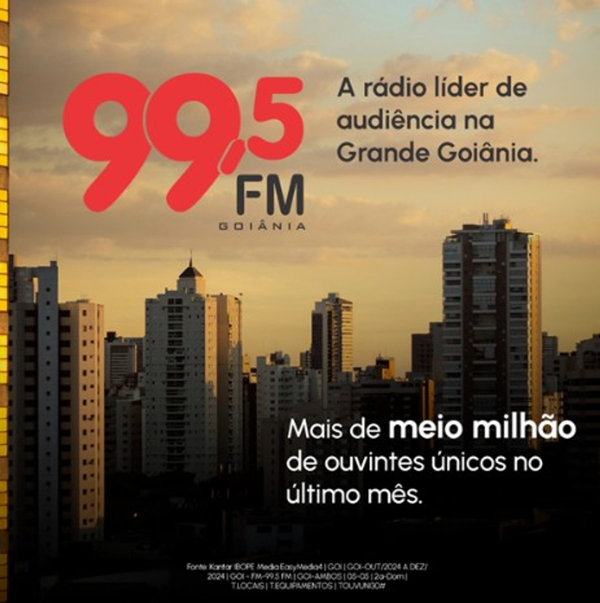 99,5 FM divulga alcance de meio milhão de ouvintes únicos em Goiânia