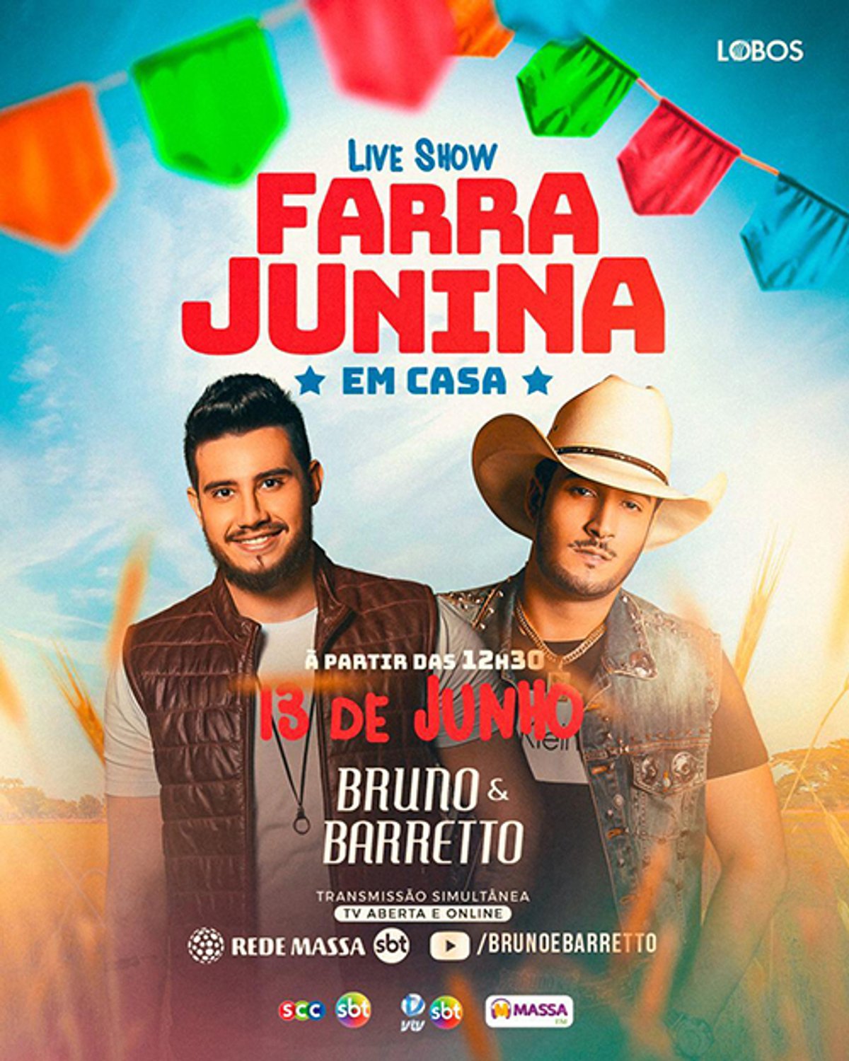 Massa FM transmite live junina com Bruno e Barreto em parceria com afiliadas do SBT