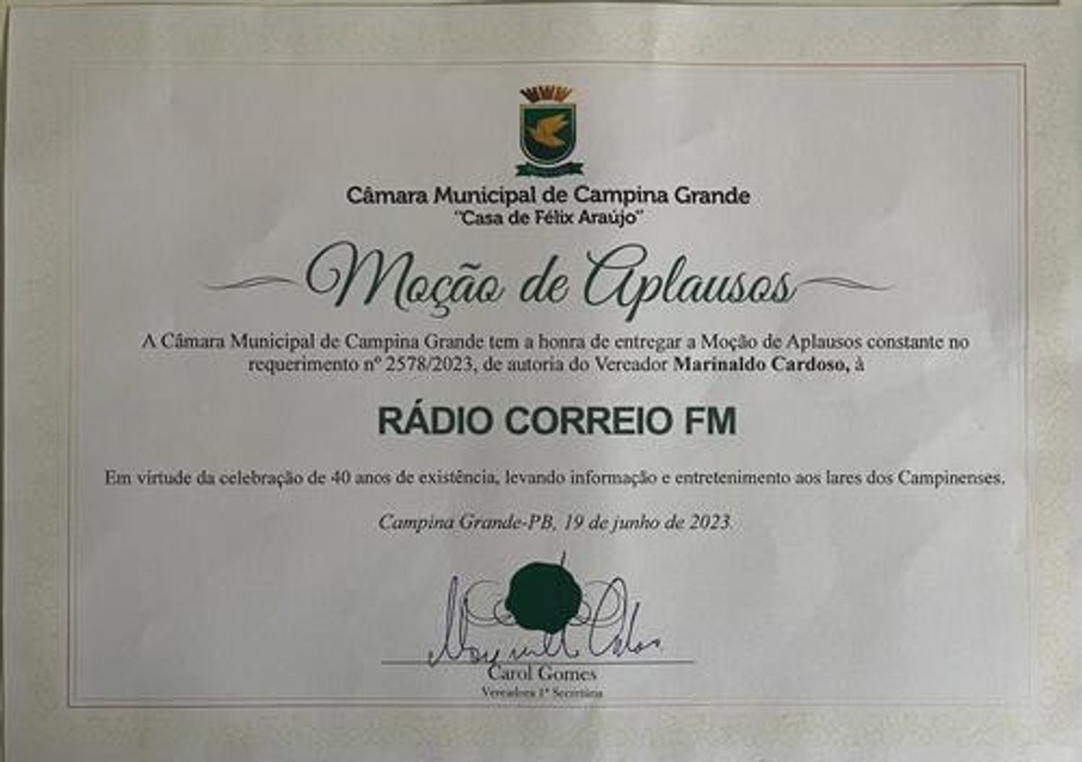 Correio 98 FM é homenageada pela Câmara Municipal de Campina Grande (PB)