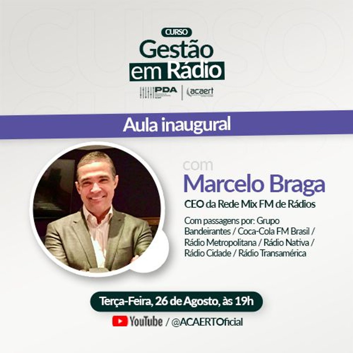 Marcelo Braga, da Rádio Mix FM, participa da aula inaugural do Curso de Gestão em Rádio da ACAERT