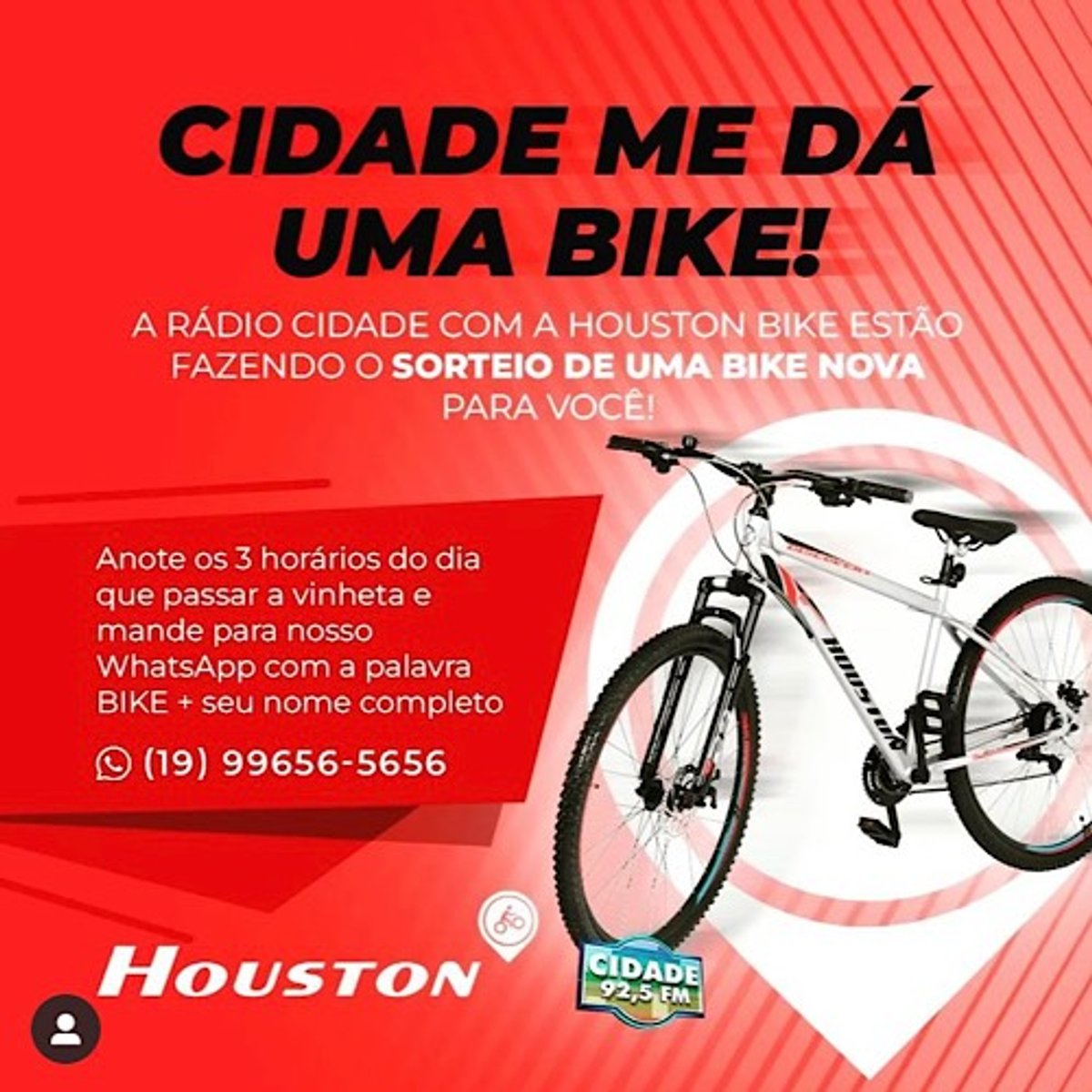 Cidade FM irá contemplar audiência com uma bicicleta em Campinas (SP)