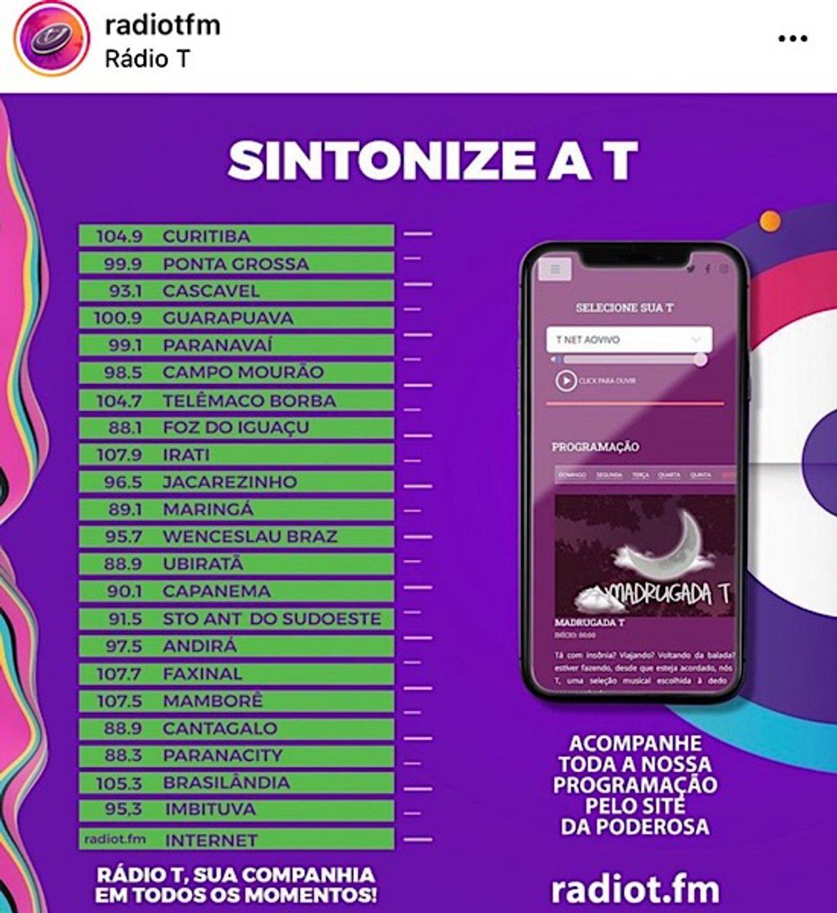 Rádio T FM opera em novo canal a partir de Maringá (PR)