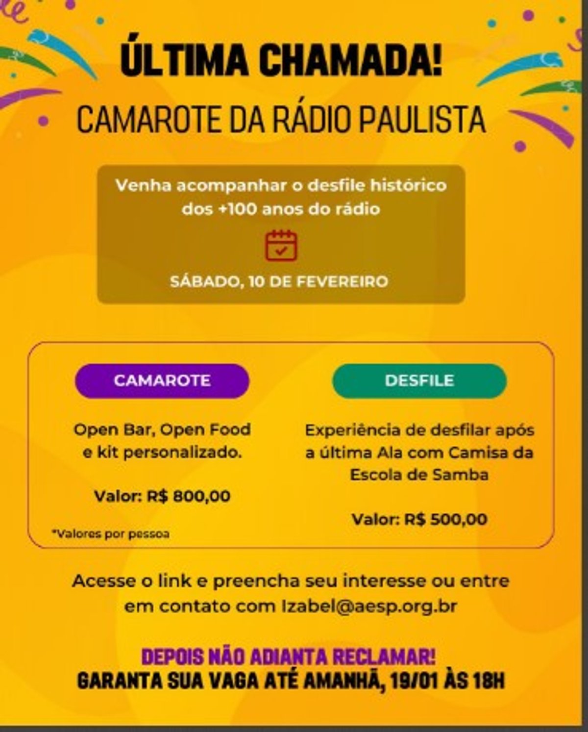 Prazo para adesão aos pacotes para o Carnaval 2024 oferecidos pela AESP termina nesta sexta-feira (19)