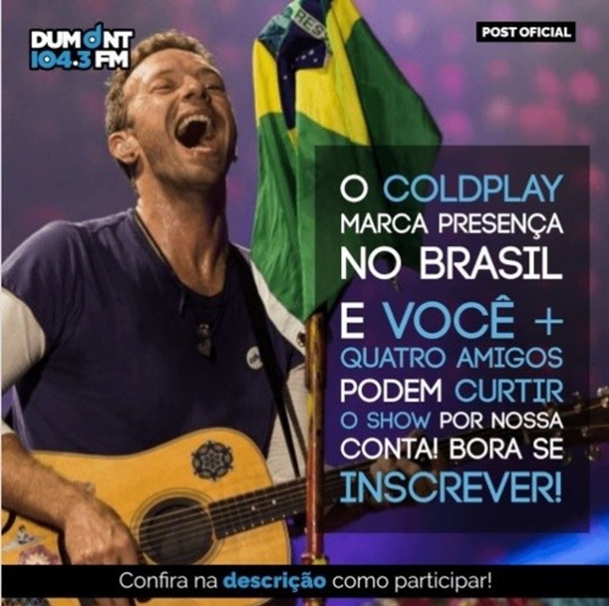 Dumont FM promove ação para sortear ingressos para os shows de Coldplay e Imagine Dragons