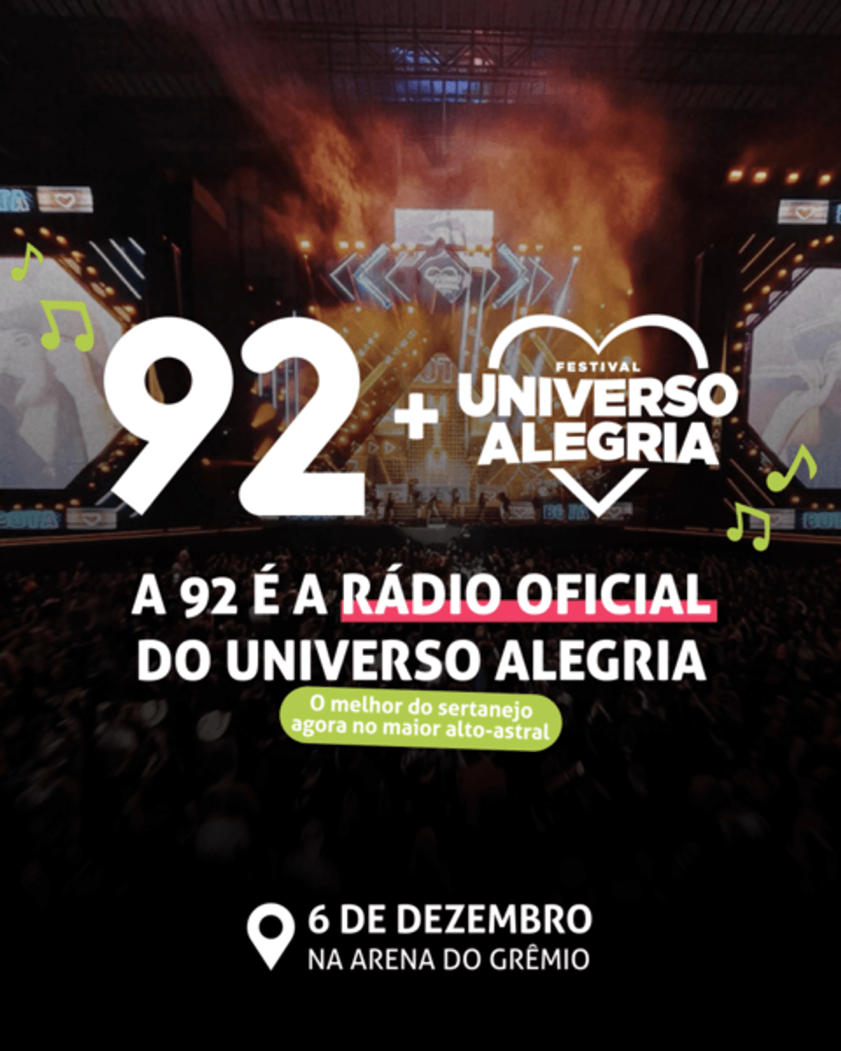 92 FM será a rádio oficial do Universo Alegria 2025, evento sertanejo que acontece em Porto Alegre