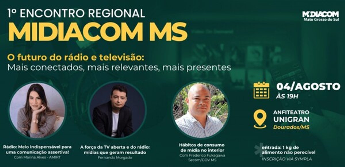 Dourados (MS) será sede do 1º Encontro Regional de Rádio e TV promovido pelo MIDIACOM MS