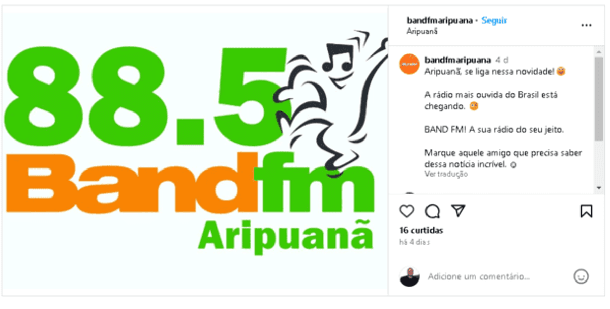 Grupo Bandeirantes confirma afiliada da Band FM em Aripuanã, no interior do Mato Grosso