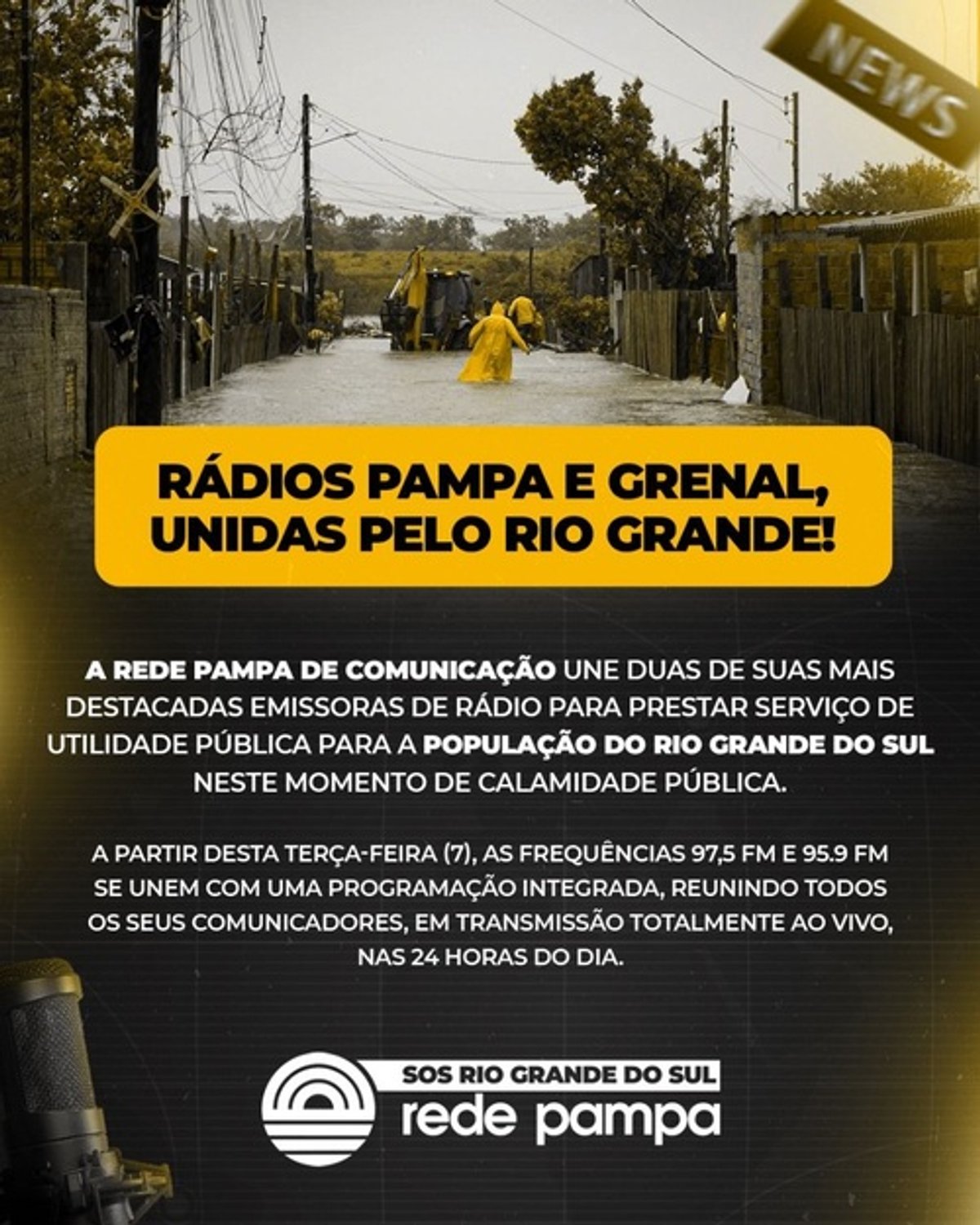 Rádio Pampa FM e Rádio Grenal FM iniciam programação em conjunto para a cobertura das chuvas no Sul