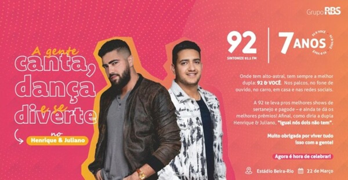 Rádio 92 comemora sete anos com evento no Estádio Beira-Rio em Porto Alegre