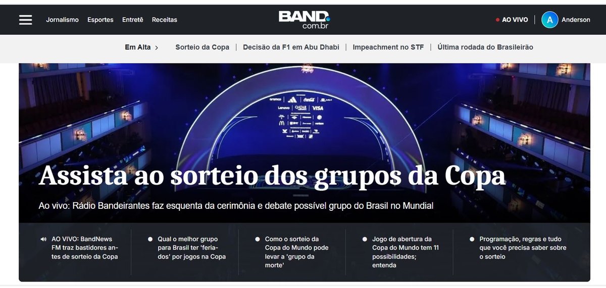 BandNews FM e Rádio Bandeirantes transmitem sorteio da Copa do Mundo 2026