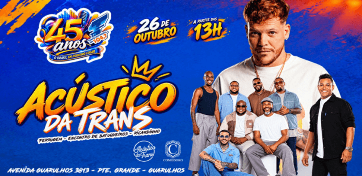 Ferrugem será atração principal do Acústico da Trans em outubro; evento terá Encontro de Batuqueiros e Ricardinho